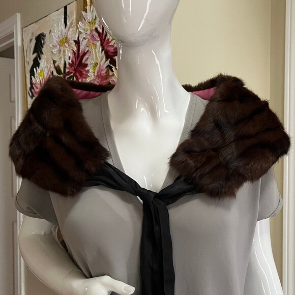 Mink Fur Collar - Brown and Black Colour - Authentic - Picture 3 of 17